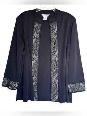 Misook Womans black knit sweater cardigan black open lace corpcore blazer jacket